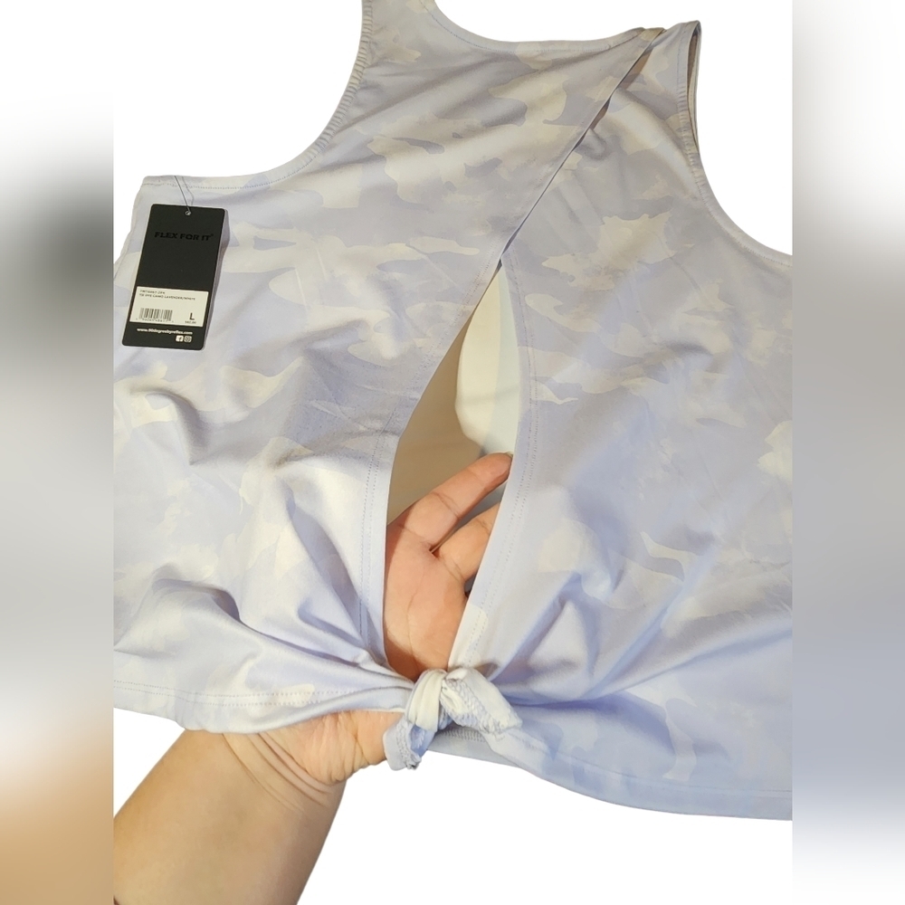 90 DEGREE By Reflex 2 pk Tie Dye Camo Lavender & White Tank Tops Size L - Picture 3 of 8